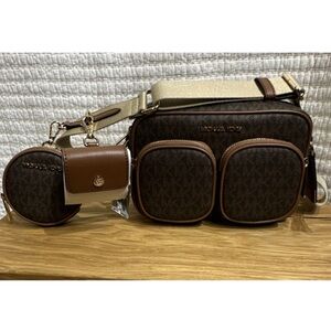 Michael Kors Jet Set Monogram Crossbody with 2 attachments MSRP $498 NWT